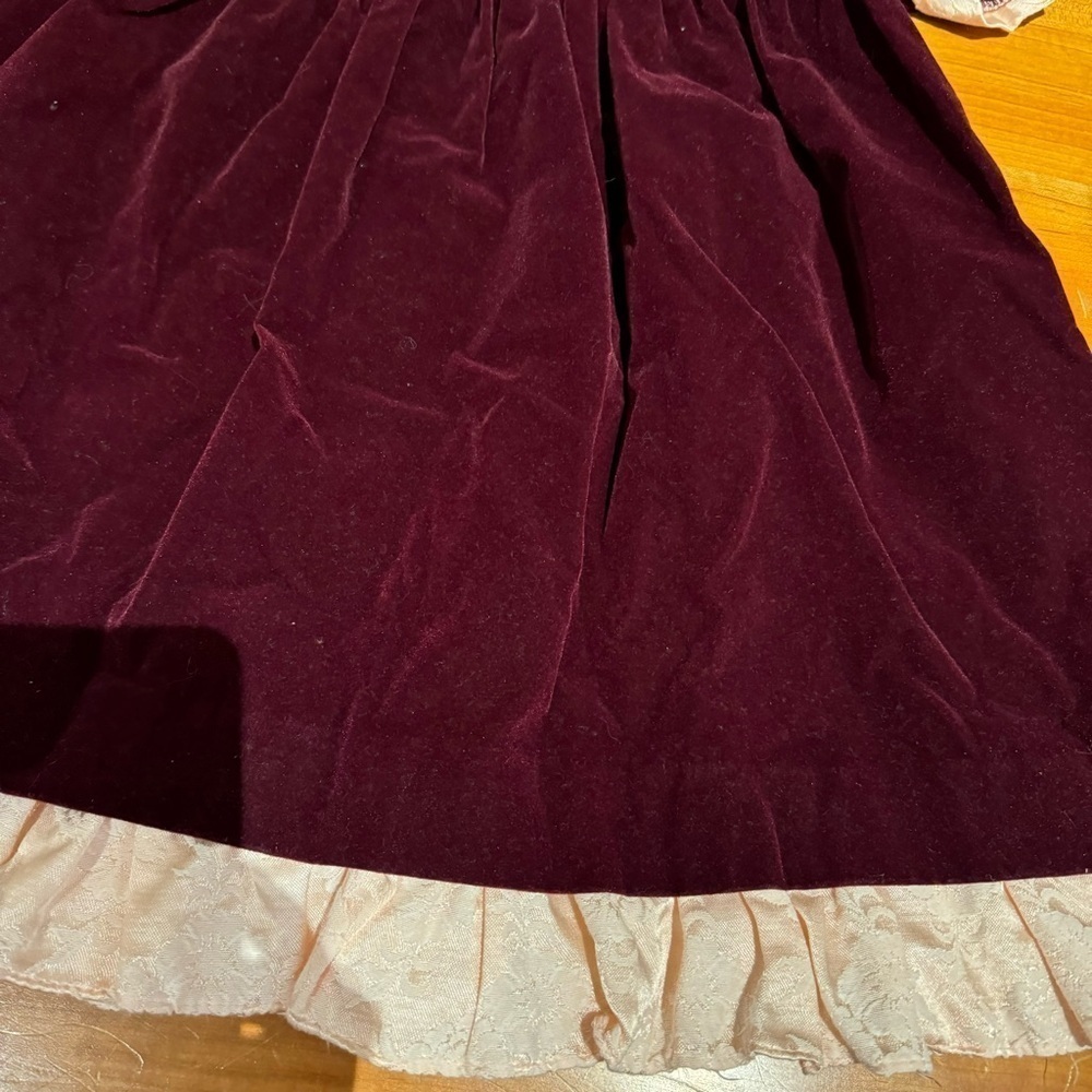 Christmas Dress Jo Lene Burgundy Red Velour with Lace Trim 3T Formal baby infant - Picture 9 of 11